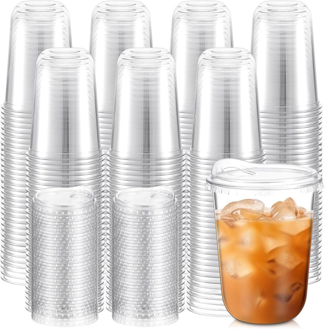 Baderke 500 Pcs Round Bottom Plastic Cups with Lids Clear Togo,16 Oz