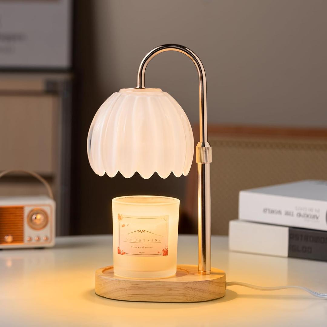 Candle Warmer Lamp with Timer Dimmer Adjustable Height, for New Home Decor,Valentine's Day, Birthday Gifts for Women,Wax Warmer Lamp for Jar Candles with 2 Bulbs(White)