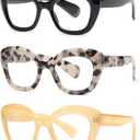 JM 3 Pack Oversized Cat Eye Reading Glasses for Women Funky Blue Light Flexible Cateye Readers