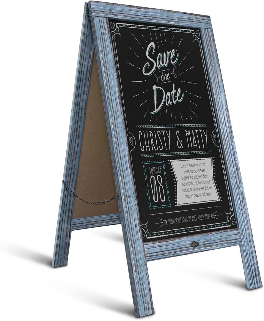 HBCY Creations A Frame Chalkboard 40x20 Solid Wood A-Frame Sign Denim Blue Double-Sided Magnetic Board, Chalkboard Menu Board, for Restaurants, Cafs, Weddings - Heavy Duty Hinges HBCY Creations A Frame Chalkboard 40x20 Solid Wood A-Frame Sign Denim Blue Double-Sided Magnetic Board, Chalkboard Menu Board, for Restaurants, Cafs, Weddings - Heavy Duty Hinges
