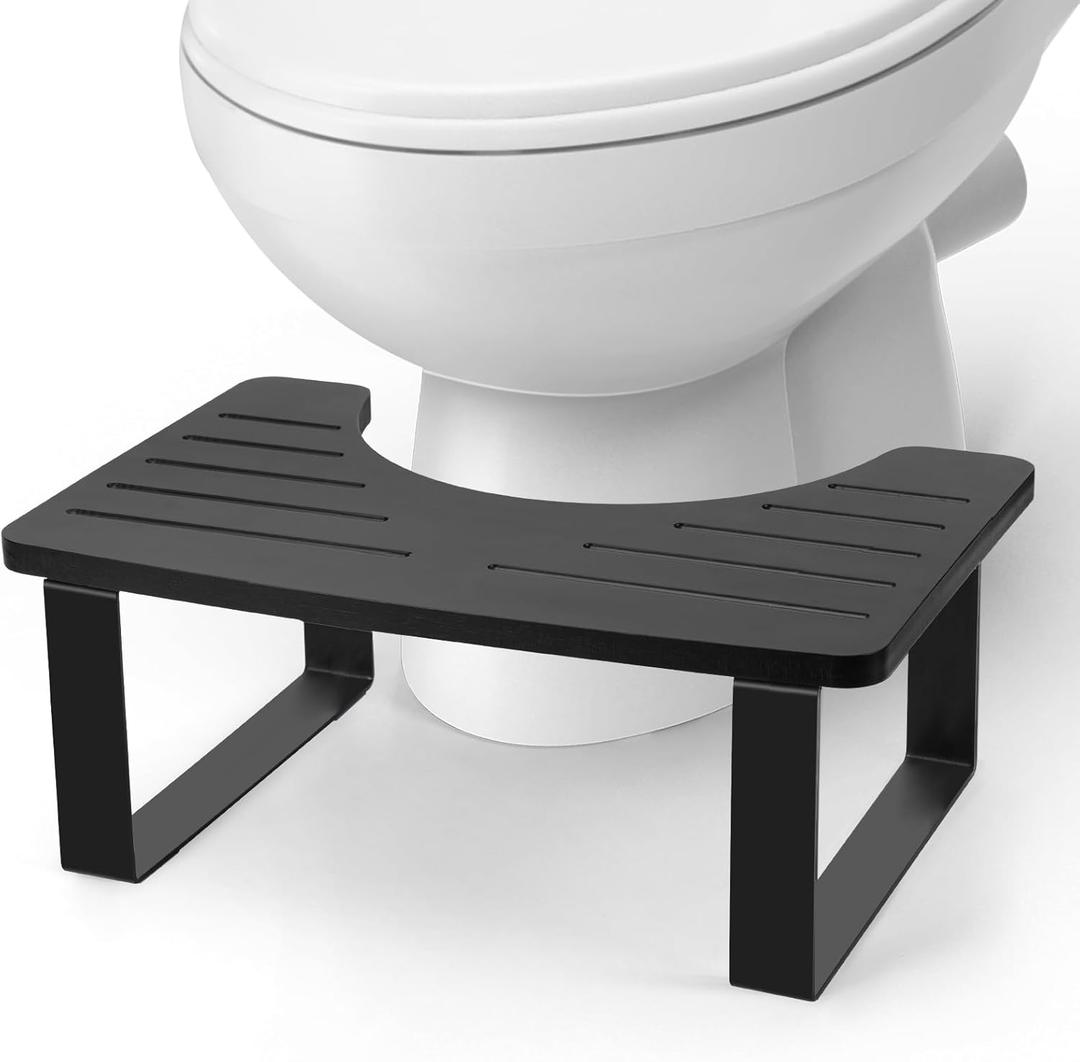 Bamboo Toilet Stool,Potty for Pooping,Portable Squatting Pan with Dual Anti Slip Design,Bathroom Stools,Poop Stool for Bathroom,Toilet Step,Toilet Stools for Pooping,Bamboo Articles(Black)