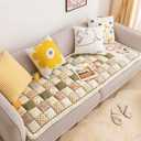 vctops Bohemian Patchwork Sofa Cover Cotton Quilted Couch Cover Floor Mat Floral Print Sectional Couch Cover Non-Slip Soft Sofa Slipcover Furniture Protector for Kids, Dogs, Cats (Green,28"x82")