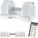 BYZOOM FITNESS Adjustable Dumbbell – 12.5/25lb Single Unit OR Set of 2 – 5-in-1 Adjustable Weight for Home Gym, Strength Training & Fitness Workouts, White OR Black