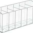 Pen Holder Tea Bag Makeup Brush Holder 6 Compartments Organizer with Removable Dividers for Desk Storage Office Accessory Bathroom Kitchen Desktop Pencil Cup Stationery Organization Clear