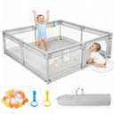 Baby Playpen for Toddlers: 6.56x6.56 ft Kid-Safe Enclosed Play Yard | Non-Slip Base, Breathable Mesh - Easy-Portable for Indoor & Outdoor Baby Play Spaces - Gray