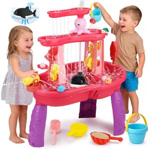 2026 Water Table for Toddlers 1-3 3-5 with Pump, 3-Tier Outdoor Sand Water Play Table Toys for Kids Ages 4-8 Outside Activity Sensory Summer Beach Pool Backyard Splash Pond Toys for Boys Girls Gifts