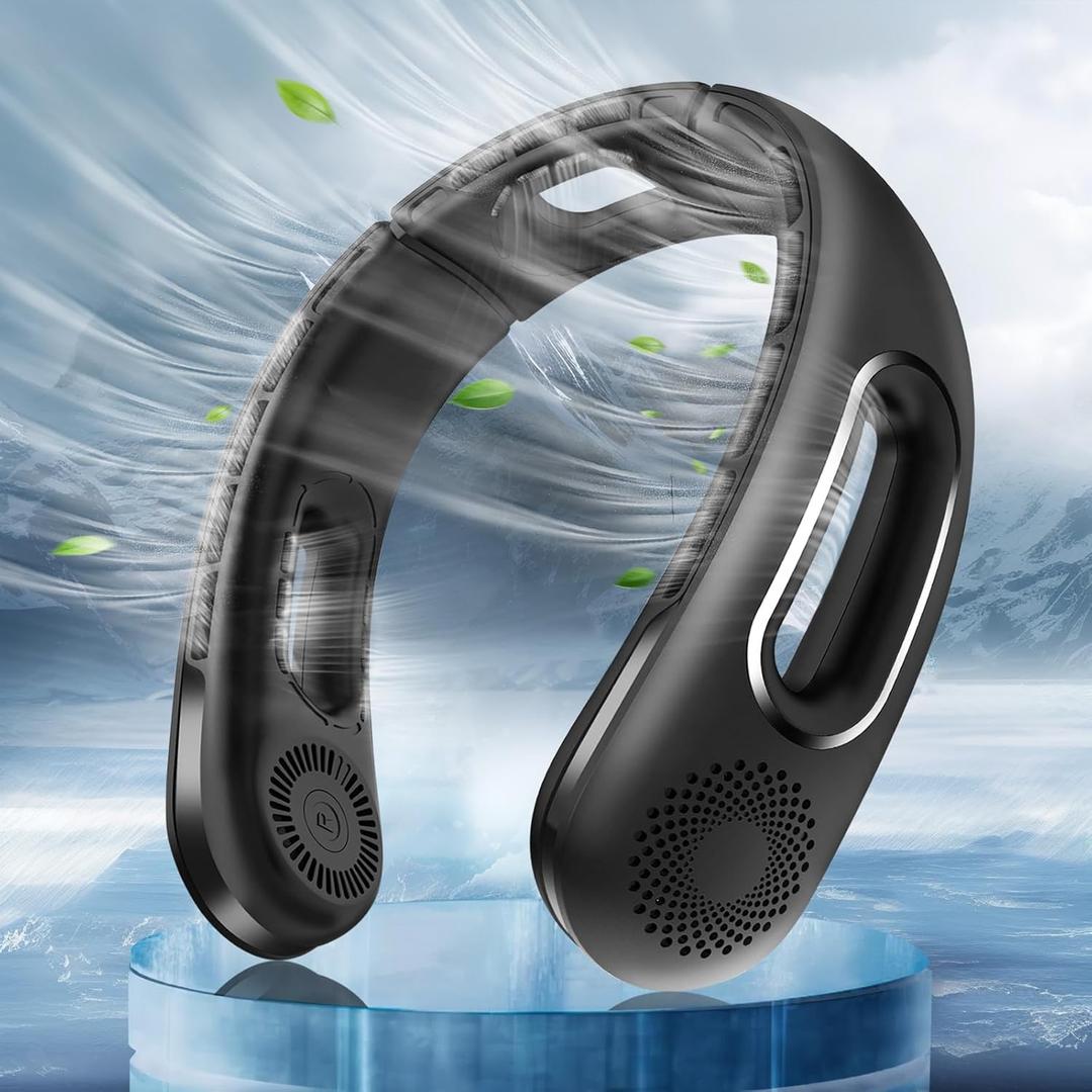 Hotsales Neck Fan, Hands Free Bladeless Neck Fans Portable Rechargeable, 360 Cooling Neck Fan, 4 Speeds, Quiet, 5200 mAh Battery Operated USB Wearable Personal Fan Gifts for Women, Travel, Outdoor (Pure Black)