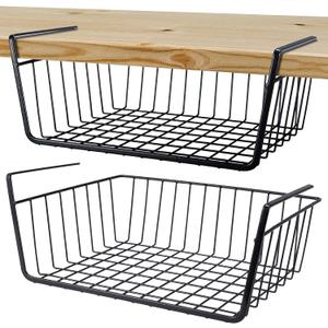 Undershelf Storage Basket Under Shelf Wire Basket Household Metal Under Shelf Hanging Storage Bin Basket Slides Under Shelves for Storage Space Saving for Kitchen Pantry Bookshelf (Medium, 2 PCS)