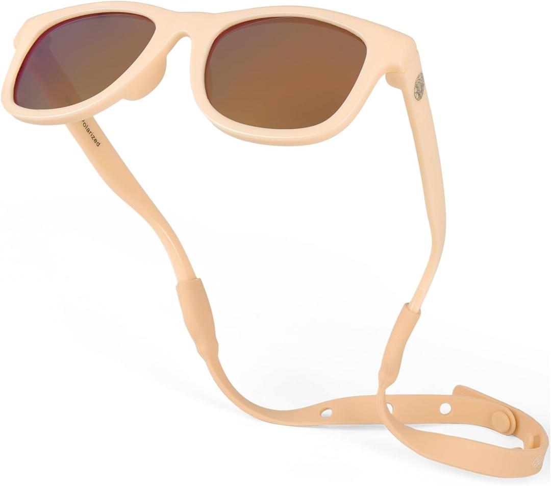 Polarized Baby Sunglasses With Strap - Unbreakable Flexible Infant Sunglasses For Toddlers Newborns 0-24 Months (Peach)