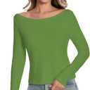 Long Sleeve Shirts for Women Ribbded Tees Boat Neck Basic Tops Fall Clothes (Green, S)