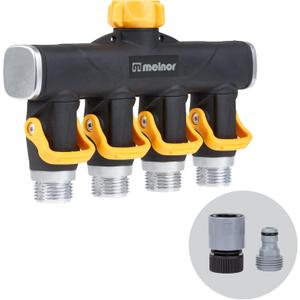 Melnor 65135AMZ 4 Way Lever Flow Through Valve Connector Bundle, Yellow, Black
