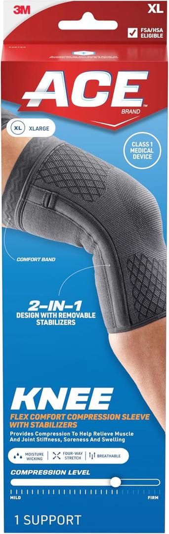 ACE Brand Flex Comfort Compression Knee Sleeve with Stabilizers 208703, X-Large