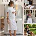 3 Pack Women's Ribbed Maternity Tops | Short Sleeve, Ribbed Knit, Crew Neck, Side Ruched, Pregnancy Clothes, Maternity Shirts, Soft, Stretchy, Breathable, Comfy (XL)
