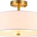 13" Semi Flush Mount Ceiling Light Fixture, 3-Light Gold Drum Light Fixture, Modern Close to Ceiling Light with White Fabric Shade Lamps for Bedroom Living Room Kitchen Hallway Entryway