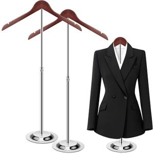T Shirt Display stand for Vendors, Adjustable Dress Form Mannequin Torso, Portable Hanging wooden Clothes Rack, Flexible Hanger for Clothing Tshirt Jacket Coat Retail, Height 18.5-31.5 Inch (2 Pcs) (2-Pack Brown)
