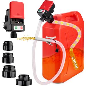 HERMOCE Electric Fuel Transfer Pump with Auto-Stop Sensor - Prevents Overfills, 3.2GPM Battery Powered, Includes 51" Hose & 4 Tank Adapters, Siphon Pump for Gasoline, Diesel, Oil, Kerosene