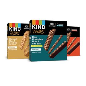 30KIND Thins Snack Bar, Variety Pack, Dark Chocolate Nuts & Sea Salt, Caramel Nuts & Sea Salt and Peanut Butter Dark Chocolate, Low Calorie Snacks, Gluten Free, Low Sugar, 2-3g Protein, Count of