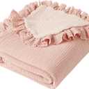 Konssy Flounce Muslin Baby Blankets, Cotton Crib Blanket for Baby Infant Toddler, Super Soft and Lightweight Nursery Blankets 40"x36" (Pink)