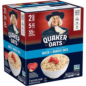 Quaker Quick 1-Minute Oatmeal, Non GMO Project Verified, 2.5 Pound (Pack of 2) (EXP 07/14/27)