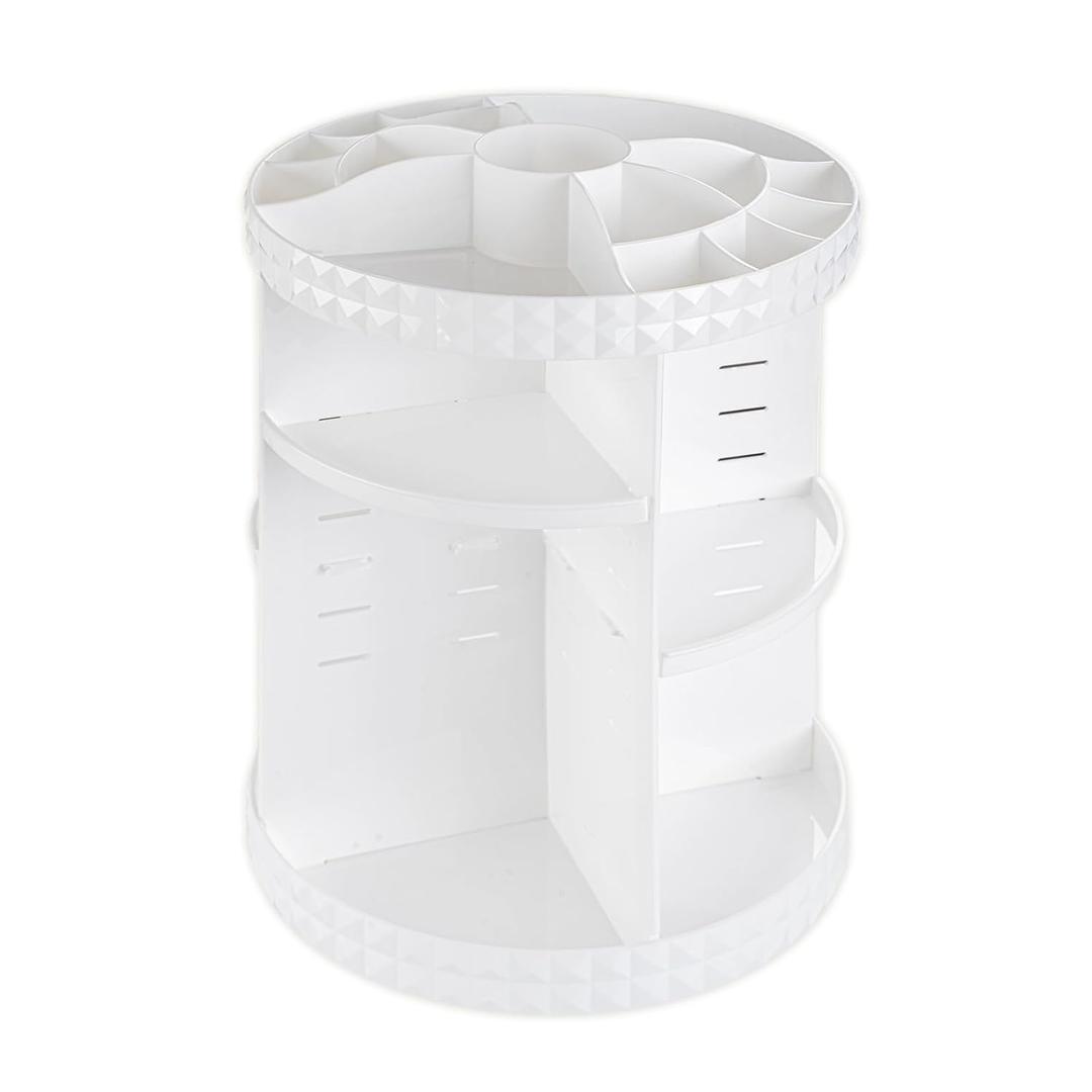 V-HANVER 360 Rotating Makeup Organizer Perfume Organizer White Cosmetic Storage Display Case Large Capacity Acrylic Beauty Holder Adjustable Partition Height for Bedroom Dresser or Bathroom Vanity