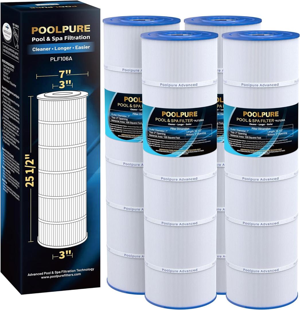 POOLPURE C4030 Filter Replaces Hayward CX880XRE, Pleatco PA106-PAK4, Ultral-A1, Unicel C-7488, Filbur FC-1226, FC-6430, Hayward SwimClear C4020, C4025, C4030, 4 X 106 sq. ft. Filter Cartridge 4 Pack
