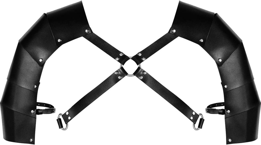 SATINIOR Leather Shoulder Armor Buckles Medieval Faux Leather Pauldron Vintage Mercenary Knight Chest Armor Steampunk Harness Renaissance Viking Accessories for Party Cosplay Halloween