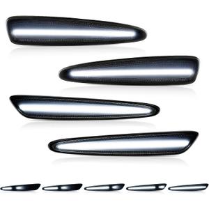 Dynamic LED Side Marker Lights Compatible with Chevy Corvette C6 2005-2013 Sequential Scan Flashing to Constant White Light,10X Brighter,Plug and Play Pack of 4 (Dynamic Smoked Lens-White Color)