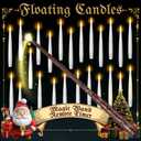 NURADA Floating Candles with Wand Remote Timer - 24 Pcs Magic LED Hanging Flameless Taper Candles Flickering Battery Operated for Halloween Birthday Theme Party Holiday Home Window Decor - White