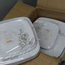 PLASTICPRO Square 32 Piece Combo Plates Set includes 16 x 7'' inch Salad Plates & 16 x 10'' inch Dinner Plates White Plastic Gold Buds Design Party Plates, Premium Elegant, Tableware,