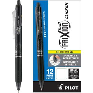 Pilot, FriXion Clicker Erasable Gel Pens, Fine Point 0.7 mm, Pack of 12, Black