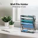 5 Tier Wall File Organizer - Hanging File Organizer with 5 Hooks, Mail Holder Wall Mounted for Papers, Folders, Magazines, Bills, Office&School Organization, Black