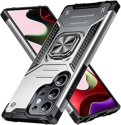 AYSZNBLA for Samsung Galaxy S22 Ultra Case with Ring Holder Stand Heavy Duty Military Grade Shockproof Hybrid Rugged Drop Protective Cover for Samsung Galaxy S22 Ultra 6.8 Inch, Silver 6.14, Set of 2