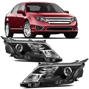 Corkiauto Headlights Assembly compatible with 2010 2011 2012 Ford Fusion Halogen Headlamp, Black Housing Clear Side Only One