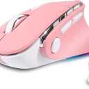 Ergonomic Mouse Jiggler,Bluetooth Vertical Wireless Mouse,LED Rechargeable Optical Computer Mice, Portable(BT5.2 or USB 2.4GHz) Dual Mode,1000/1600/2400 DPI,8 Buttons for Laptop,PC,Macbook (pink)