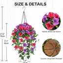 Briful Fake Hanging Flowers with Basket, Artificial Morning Glory Hanging Plants Faux Spring Flowers for Outdoor Front Door Patio Garden Balcony Home Decoration(Pink Purple)