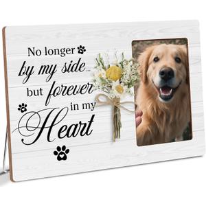 Pet Memorial Floral Wooden Picture Frame Gifts for Loss of Pet, Forever In Our Heart, Dog Cat Memorial Sympathy Gifts, Fits 4x6 Photo Frame (White-side)
