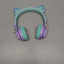 Riwbox Kids Wireless Headphones, CT-7S Cat Ear Bluetooth, 85dB Volume Limiting, LED Light Up Over Ear with Microphone for Laptop/PC/TV (Purple&Green)