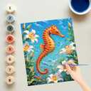 EnLvYY Seahorse Paint by Numbers for Adults, DIY Acrylic Painting Kit for Beginners, Colorful Seahorse with Lily Flowers Wall Art, Gift for Ocean Lovers and Nature Enthusiasts,16X20IN Framed