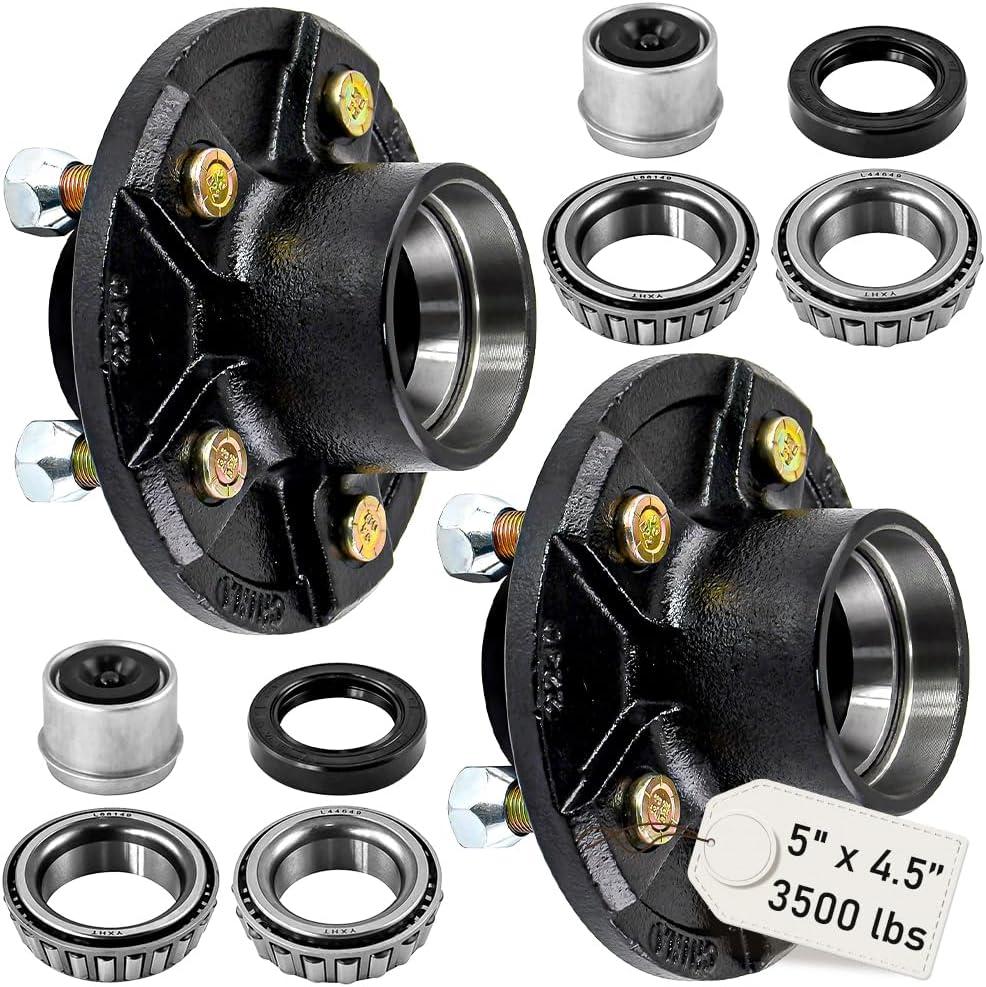 5 on 4.5" Trailer Hub Kit Fit for 1"-1/16" Trailer Axles 3500lbs,Boat Trailer Hubs 5 Lug with L68149/L44649 Bearing Kit,2 Sets