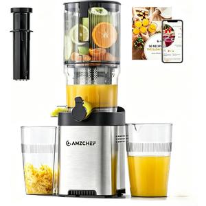 Cold Press Juicer Machine, 5.4" Wide Self-Feeding Chute | Masticating Juice Extractor for Whole Fruits & Vegetables Large Auger & Triple Strainers, High Juice Yield, Easy to Clean