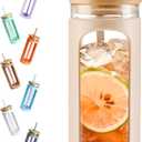 Kodrine 20oz Glass Tumbler with Straw and Lid, Iced Coffee Cups with Bamboo Lids, Glass Cups for Cold Drinks, Smoothie Cup with Silicone Sleeve for Travel, Work, BPA FREE-Oatmeal