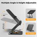 SupeDesk Book Stand for Reading, Adjustable Book Holder with 360° Rotating Bases, Foldable Designs, and Elastic Clips, Multifunctional Display Stand for Recipe, Cookbooks, Magazines, Tablets, Laptops, Black