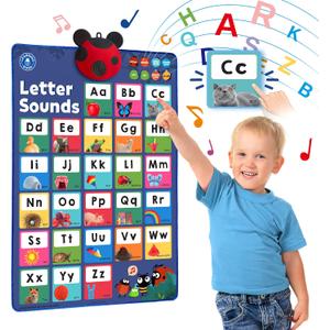 LEARNING BUGS Press to Learn Phonics, Interactive Letters and Sounds Talking Poster, Preschool & Kindergarten Learn to Read, Ages 3+