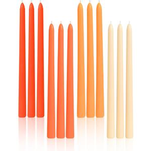 Viyffo Taper Candles, 12 Inch, 12 Pack, Orange Unscented, Smokeless Design, Up to 8-Hour Burn Tall Candlesticks for Table Decor, Weddings & Dinners