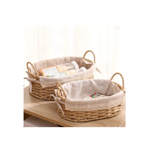 GIB Small Wicker Storage Baskets for Organizing, Decorative Woven Baskets with Handles & Liners, Boho Paper Rope Cute Baskets for Gifts, Decor, Pantry Table, Serving Trays, Set of 2