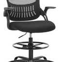 SMUG Drafting Chair with Flip-up Arms, Height Adjustable Standing Tall Office Desk Chair with Foot Ring, Ergonomic Swivel Computer Chairs with Rolling Wheels, Black