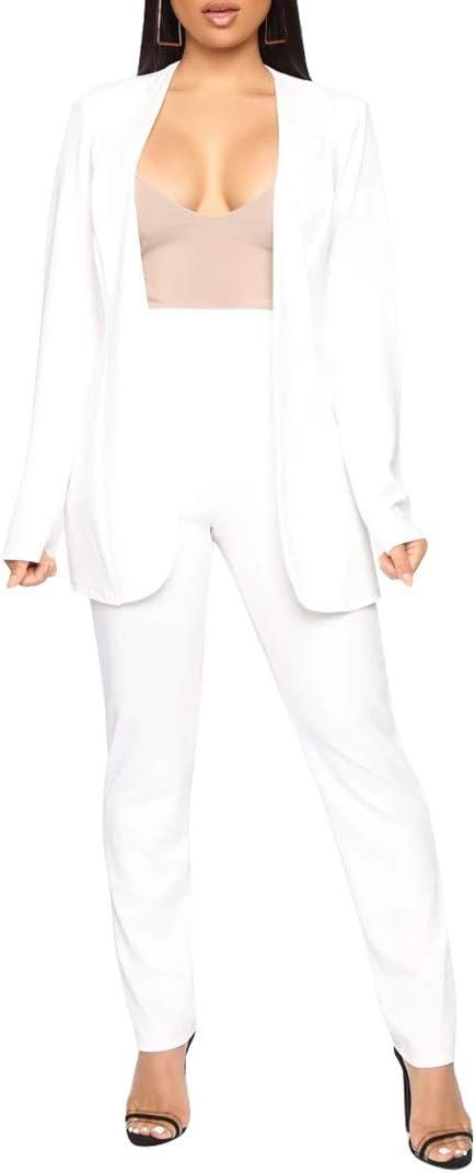 Aro Lora Women's 2 Piece Outfit Casual Solid Open Front Blazer and Pencil Pant Suits Set (Large)