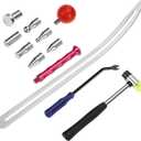 QWORK Car Dent Removal Tool Kit, Stainless Steel Auto Fender Repair Puller, Crowbar Tools Hook Rods, Lifter Big Curved Rod, with Curved Rods, Rubber Mallet, and Hooks