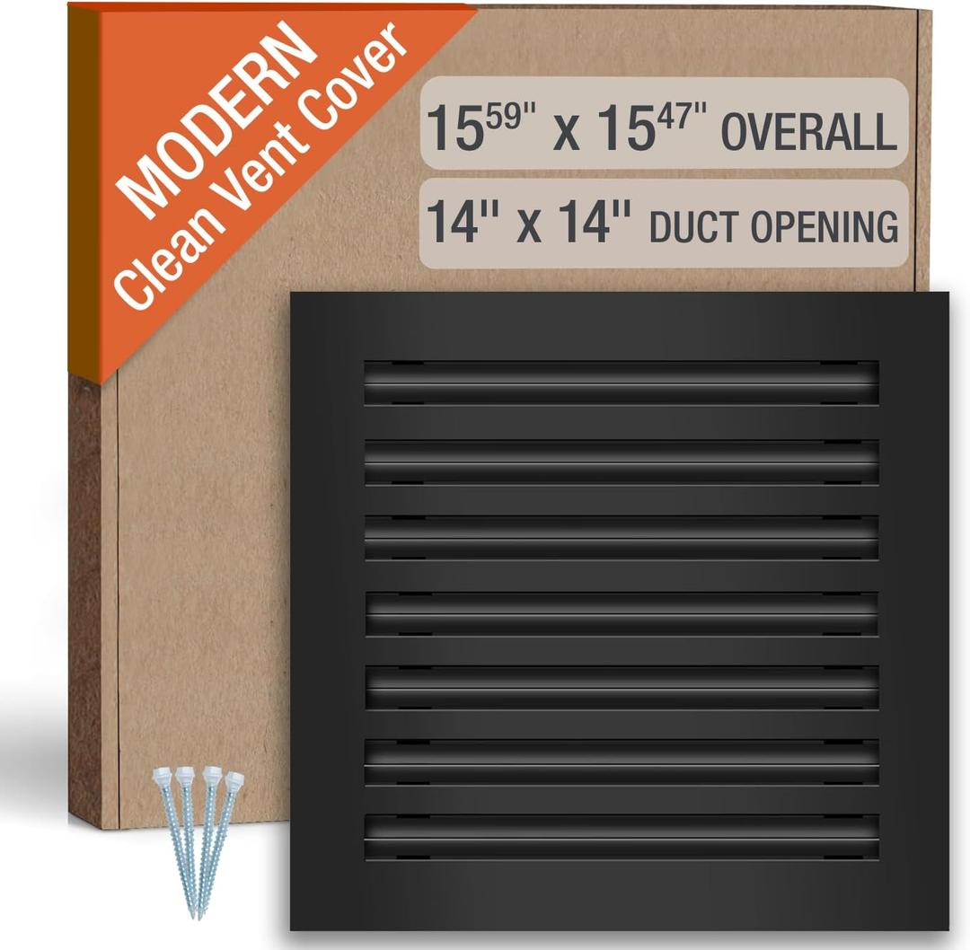 FA-STAR Clean Modern AC Vent Cover - Duct Opening 14 x 14 (Black) | All Aluminium Decorative Air Vent, Adjustable & Removable Slat, Screw-In On The Side, Linear Slot Diffuser for Ceiling Walls, Neck: 13.62" x 13.50" - Face: 15.59" x 15.47"
