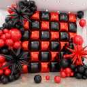 36pcs Red and Black Square Foil Balloons Wall Backdrop with 147pcs Balloon Garland Arch Kit, Double Sided Balloons for Birthday Prom Anniversary New Year Graduation BBQ Casino Party Decorations